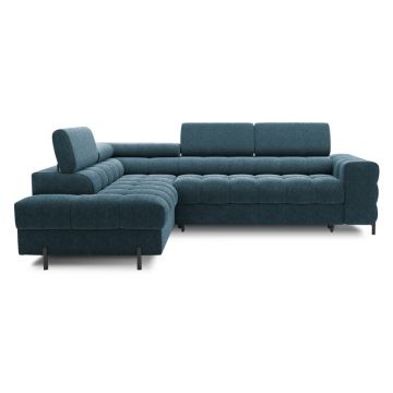 Colțar albastru extensibil/cu spațiu de depozitare cu tapițerie din țesătură bouclé (cu colț pe partea stângă/în formă de ”L”) Ferucce – ELTAP