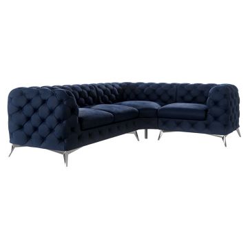 Colțar albastru închis cu tapițerie din catifea (cu colț pe partea dreaptă/în formă de ”L”) Chelsea – Ropez