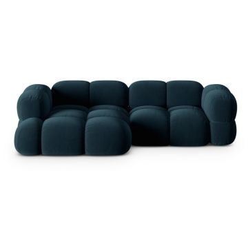 Colțar albastru închis cu tapițerie din catifea (cu colț pe partea stângă/cu șezlong) Loretto – Cosmopolitan Design