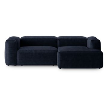 Colțar albastru închis cu tapițerie din catifea reiată (cu colț pe partea dreaptă/cu șezlong) Bergamo – Cosmopolitan Design