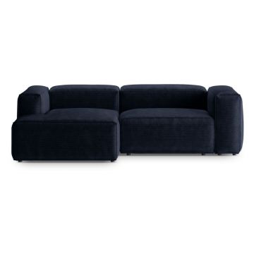 Colțar albastru închis cu tapițerie din catifea reiată (cu colț pe partea stângă/cu șezlong) Bergamo – Cosmopolitan Design