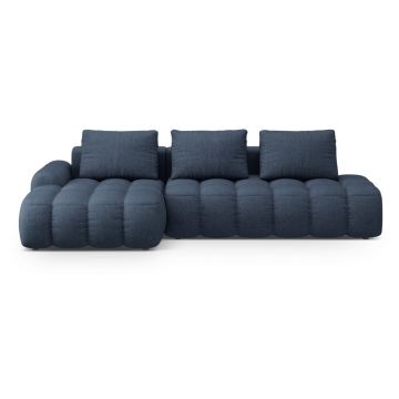 Colțar albastru închis extensibil/cu spațiu de depozitare (cu colț pe partea stângă/cu șezlong) Linz – Cosmopolitan Design