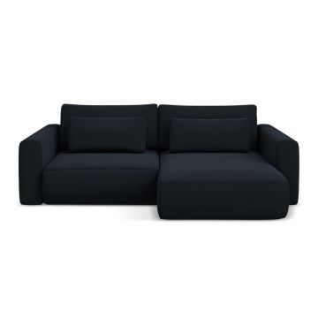 Colțar albastru închis extensibil/cu spațiu de depozitare cu tapițerie din catifea (cu colț pe partea dreaptă/cu șezlong) Kapua – Makamii