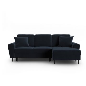 Colțar albastru închis extensibil, cu spațiu de depozitare cu tapițerie din catifea (cu colț pe partea dreaptă, cu șezlong) Kyoto – Cosmopolitan Design