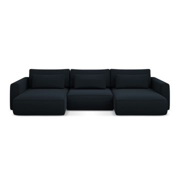 Colțar albastru închis extensibil/cu spațiu de depozitare cu tapițerie din catifea (în formă de 