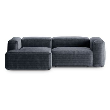 Colțar albastru prăfuit cu tapițerie din catifea reiată (cu colț pe partea stângă/cu șezlong) Bergamo – Cosmopolitan Design