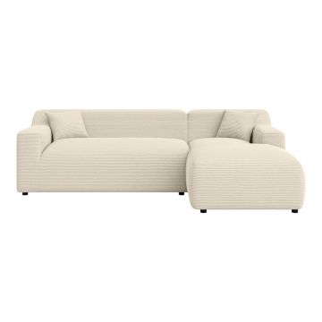 Colțar bej-crem cu tapițerie din catifea reiată (cu colț pe partea dreaptă, cu șezlong) Martin – Ropez