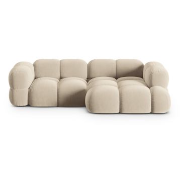 Colțar bej cu tapițerie din catifea (cu colț pe partea dreaptă/cu șezlong) Loretto – Cosmopolitan Design