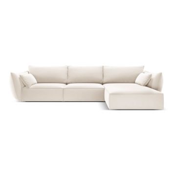 Colțar bej cu tapițerie din catifea (cu colț pe partea dreaptă, cu șezlong) Vanda – Mazzini Sofas