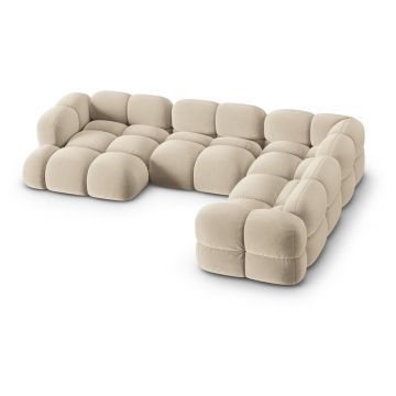 Colțar bej cu tapițerie din catifea (cu colț pe partea dreaptă/în formă de 