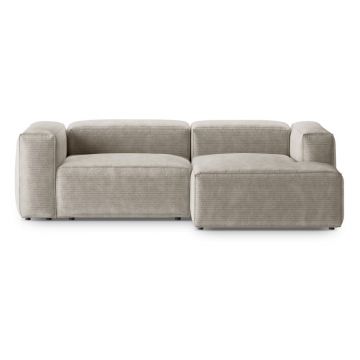 Colțar bej cu tapițerie din catifea reiată (cu colț pe partea dreaptă/cu șezlong) Bergamo – Cosmopolitan Design