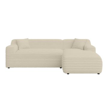 Colțar bej cu tapițerie din catifea reiată (cu colț pe partea dreaptă, cu șezlong) Martin – Ropez