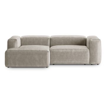 Colțar bej cu tapițerie din catifea reiată (cu colț pe partea stângă/cu șezlong) Bergamo – Cosmopolitan Design