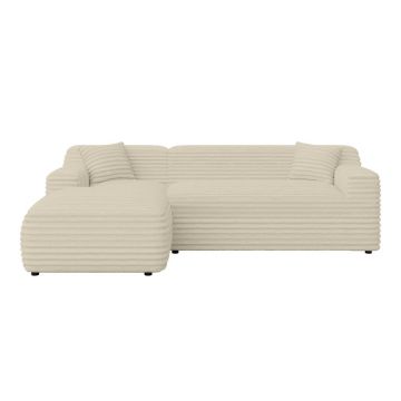 Colțar bej cu tapițerie din catifea reiată (cu colț pe partea stângă, cu șezlong) Martin – Ropez