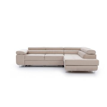 Colțar bej extensibil/cu spațiu de depozitare (cu colț pe partea dreaptă/în formă de ”L”) Anton – ELTAP