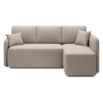 Colțar bej extensibil/cu spațiu de depozitare cu tapițerie din catifea (cu colț pe partea dreaptă/cu șezlong) Hadson – ELTAP