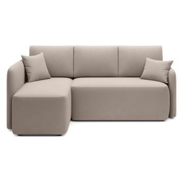 Colțar bej extensibil/cu spațiu de depozitare cu tapițerie din catifea (cu colț pe partea stângă/cu șezlong) Hadson – ELTAP