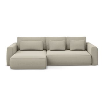 Colțar bej extensibil/cu spațiu de depozitare cu tapițerie din catifea (cu colț pe partea stângă/cu șezlong) Kapua – Makamii