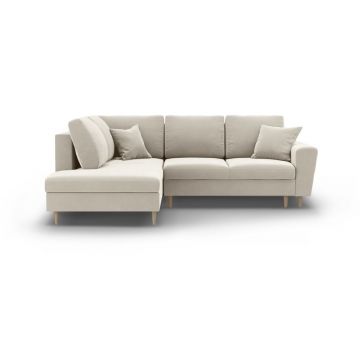 Colțar bej extensibil, cu spațiu de depozitare cu tapițerie din catifea (cu colț pe partea stângă-în formă de ”L”) Kyoto – Cosmopolitan Design