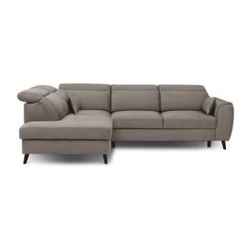 Colțar bej extensibil/cu spațiu de depozitare cu tapițerie din catifea (cu colț pe partea stângă/în formă de ”L”) Noble – ELTAP