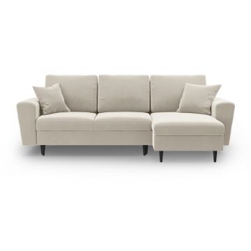 Colțar bej extensibil, cu spațiu de depozitare cu tapițerie din catifea Kyoto – Cosmopolitan Design