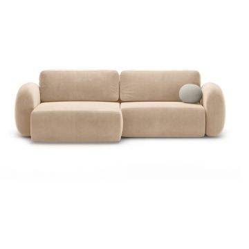 Colțar bej extensibil/cu spațiu de depozitare cu tapițerie din catifea Tonale – Cosmopolitan Design