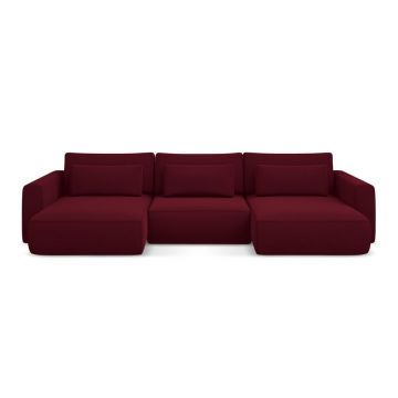 Colțar burgundy extensibil/cu spațiu de depozitare cu tapițerie din catifea (în formă de 