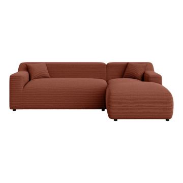 Colțar cărămiziu cu tapițerie din catifea reiată (cu colț pe partea dreaptă, cu șezlong) Martin – Ropez