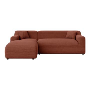 Colțar cărămiziu cu tapițerie din catifea reiată (cu colț pe partea stângă, cu șezlong) Martin – Ropez