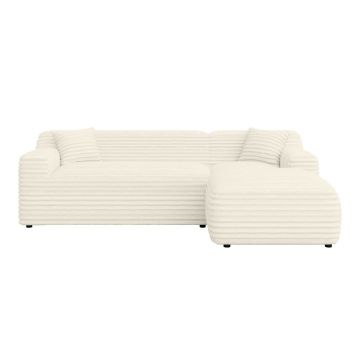 Colțar crem cu tapițerie din catifea reiată (cu colț pe partea dreaptă, cu șezlong) Martin – Ropez