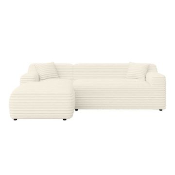 Colțar crem cu tapițerie din catifea reiată (cu colț pe partea stângă, cu șezlong) Martin – Ropez