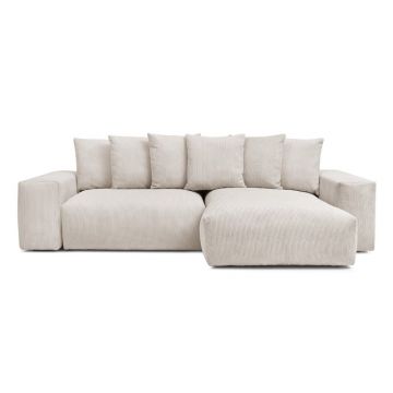 Colțar crem extensibil/cu spațiu de depozitare cu tapițerie din catifea reiată Voltaire – Bobochic Paris