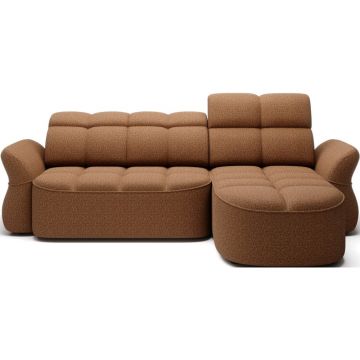 Colțar galben/maro extensibil/cu spațiu de depozitare cu tapițerie din catifea (cu colț pe partea dreaptă/cu șezlong) Beneth – ELTAP