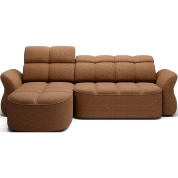 Colțar galben/maro extensibil/cu spațiu de depozitare cu tapițerie din catifea (cu colț pe partea stângă/cu șezlong) Beneth – ELTAP