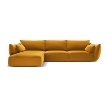 Colțar galben muștar cu tapițerie din catifea (cu colț pe partea stângă, cu șezlong) Vanda – Mazzini Sofas
