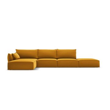 Colțar galben muștar cu tapițerie din catifea (cu colț pe partea stângă, cu șezlong) Vanda – Mazzini Sofas