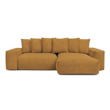 Colțar galben muștar extensibil/cu spațiu de depozitare cu tapițerie din catifea reiată Voltaire – Bobochic Paris