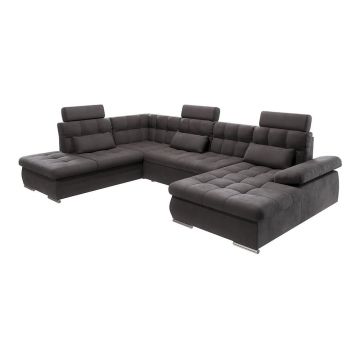 Colțar gri antracit extensibil, cu spațiu de depozitare (cu colț pe partea stângă, în formă de 