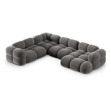 Colțar gri cu tapițerie din catifea (cu colț pe partea stângă/în formă de 