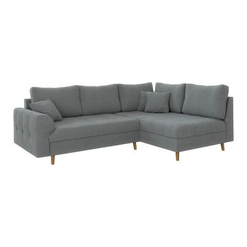 Colțar gri cu tapițerie din țesătură bouclé (cu colț pe partea dreaptă, în formă de ”L”) Ariella – Ropez