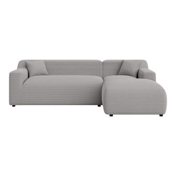 Colțar gri deschis cu tapițerie din catifea reiată (cu colț pe partea dreaptă, cu șezlong) Martin – Ropez