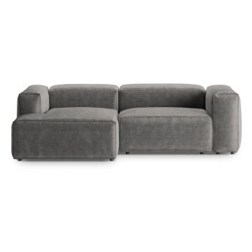 Colțar gri deschis cu tapițerie din catifea reiată (cu colț pe partea stângă/cu șezlong) Bergamo – Cosmopolitan Design