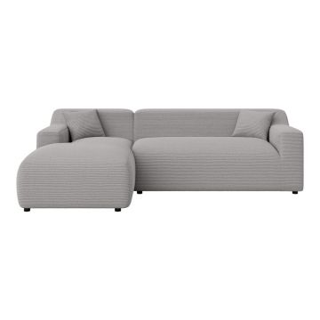 Colțar gri deschis cu tapițerie din catifea reiată (cu colț pe partea stângă, cu șezlong) Martin – Ropez