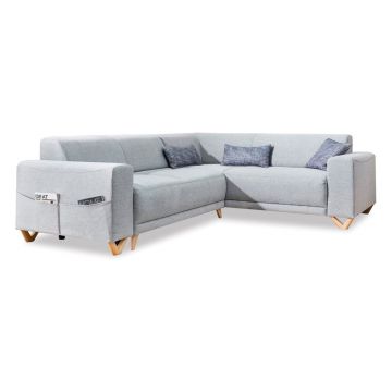 Colțar gri deschis extensibil/cu spațiu de depozitare (cu colț pe partea dreaptă/în formă de ”L”) Classy Sophie – Miuform