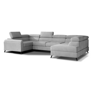 Colțar gri deschis extensibil/cu spațiu de depozitare cu tapițerie din catifea (cu colț pe partea dreaptă/în formă de 