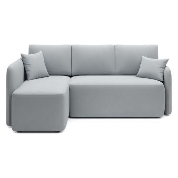 Colțar gri deschis extensibil/cu spațiu de depozitare cu tapițerie din catifea (cu colț pe partea stângă/cu șezlong) Hadson – ELTAP