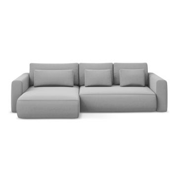 Colțar gri deschis extensibil/cu spațiu de depozitare cu tapițerie din catifea (cu colț pe partea stângă/cu șezlong) Kapua – Makamii