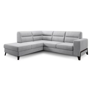 Colțar gri deschis extensibil/cu spațiu de depozitare cu tapițerie din catifea (cu colț pe partea stângă/în formă de ”L”) Cassara – ELTAP