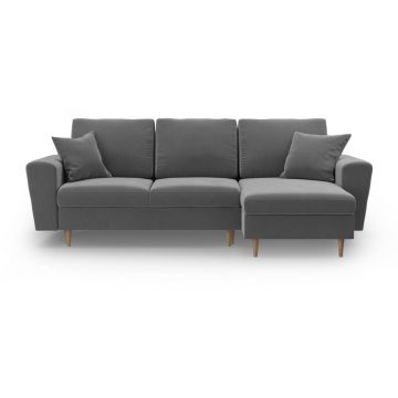 Colțar gri deschis extensibil, cu spațiu de depozitare cu tapițerie din catifea Kyoto – Cosmopolitan Design