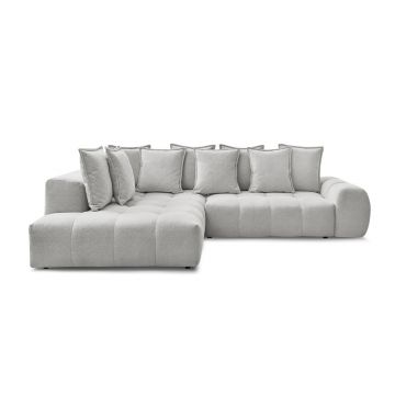 Colțar gri deschis extensibil/cu spațiu de depozitare cu tapițerie din chenille (cu colț pe partea stângă/în formă de ”L”) Everest – Bobochic Paris